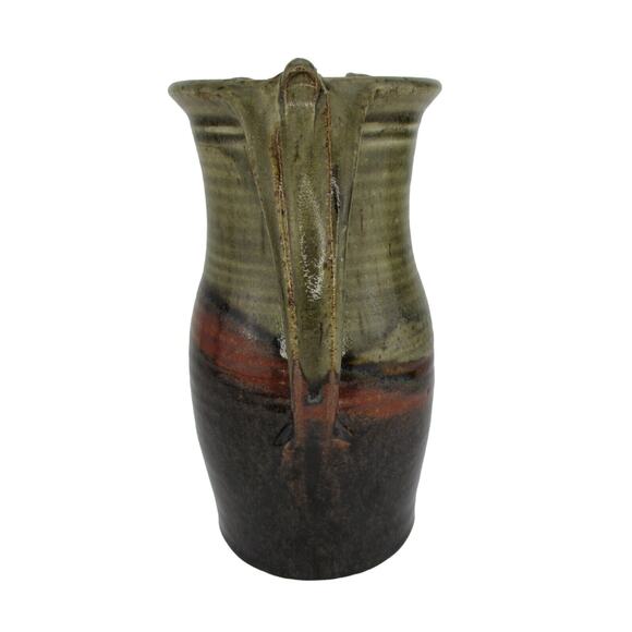 Vintage Pottery Pitcher Vessel Glaze Brown Olive Green Black Coffee Tea Handmade - Picture 4 of 8